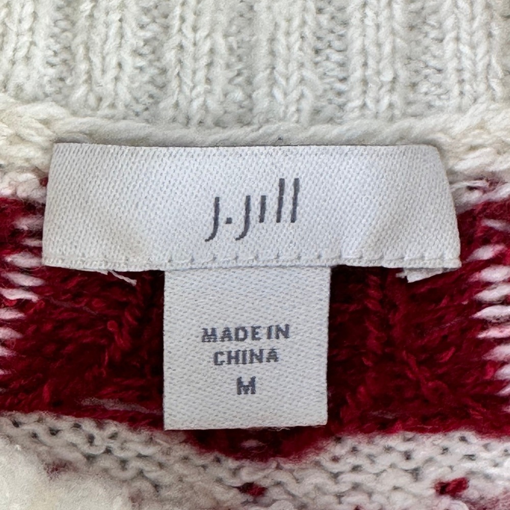 J.Jill Sweater Women M Black Red Nordic Pullover Fair Isle Mock Neck Holiday - Picture 4 of 8